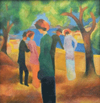 Dame in groen jasje - Auguste Macke - KunstReplica.nl