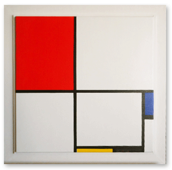 reproductie schilderij Compositie III met rood, blauw, geel en zwart van Mondriaan