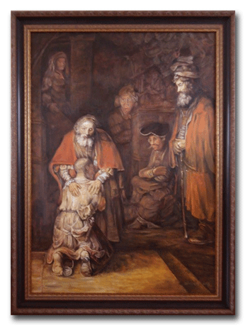 reproductie schilderij terugkeer van de verloren zoon van Rembrandt van Rijn