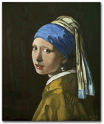 reproductie schilderij Meisje met de parel van Johannes Vermeer - Kunstreplica.nl