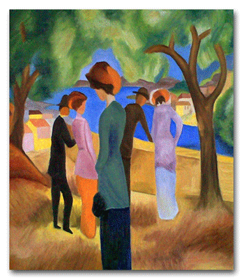 Reproductie Dame in groen Jasje van Auguste Macke - KunstReplica.nl