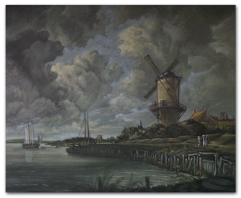 replica schilderij De molen bij Wijk bij Duurstede van jacob Isaacksz van Ruidael