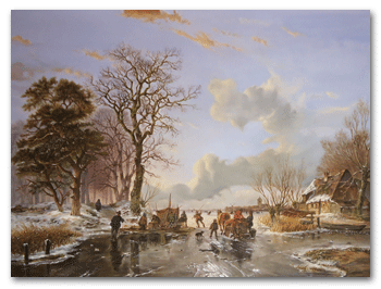 reproductie schilderij Winterlandschap van Andreas Schelfhout